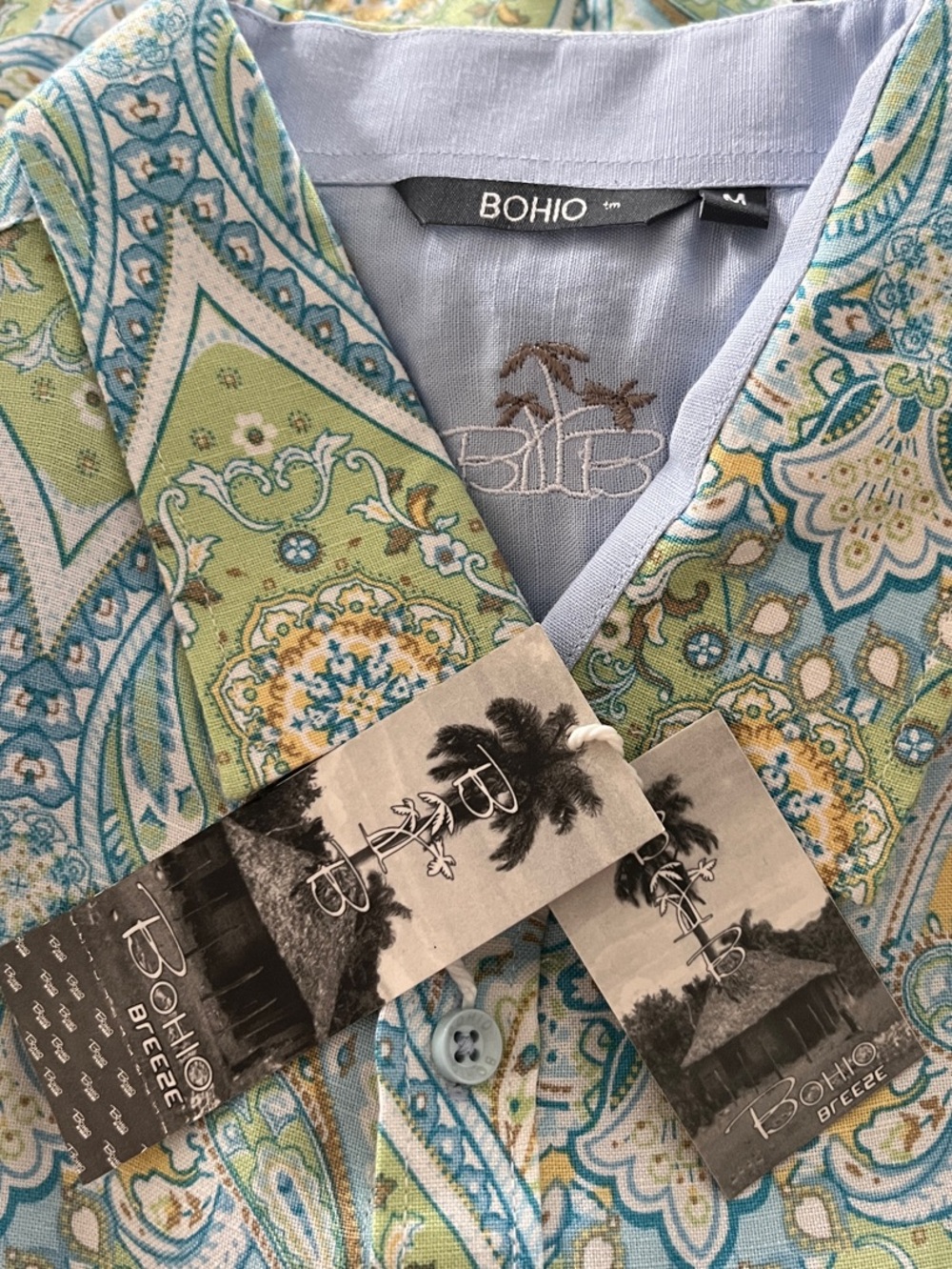 Bohio Short Sleeve Resort Shirt Paisley Print 100% Linen Size‎ Medium NWT - Picture 5 of 7